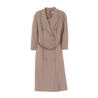 [S]모조에스핀 핑크베이지 벨트 더블 재킷 롱 원피스 하객룩