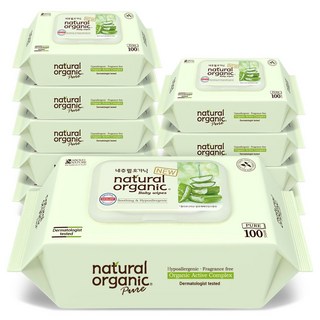 네츄럴오가닉 아기물티슈 퓨어 플레인 캡형 100매[10팩]