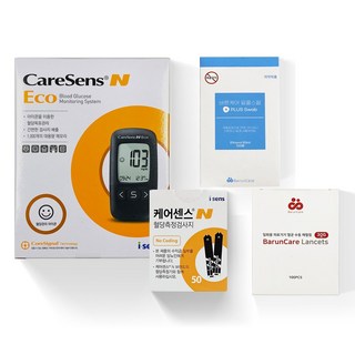 케어센스N 에코 혈당측정기 혈당계+시험지80매+침130개+솜100개, 1세트, GM01WAA