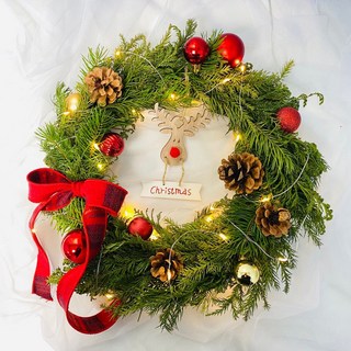 생화 크리스마스 리스 만들기 KIT 원데이 클래스 겨울 리스, 크리스마스리스만들기KIT, 루돌프크리스마스픽+체크리본, 25cm리스틀, 1개