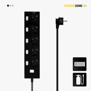 파워존 자동소화 4000W 고용량 웨이브 개별스위치 과부하차단 5구 멀티탭 50cm 1.5m 3m 5m 7m, 자동소화 개별스위치 5구 3m 블랙, 1개