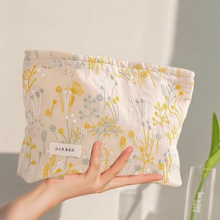 HOSTK 라미 꽃자수 화장품 파우치 대용량 여행용 메이크업 가방 휴대용 캔버스 세면백 다용도 수납