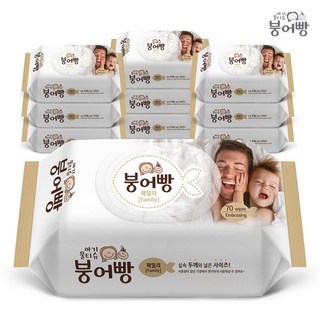 붕어빵 패밀리 물티슈 캡형 70매 x 10팩 50gms