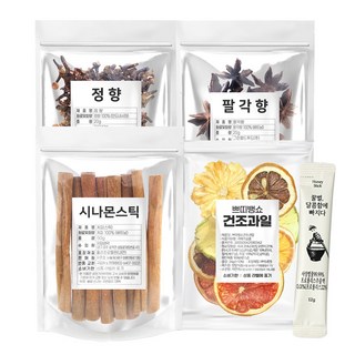 뱅쇼 재료 세트 뱅쇼키트 만들기 건조 과일 벌꿀스틱 시나몬 정향 팔각향, 계피스틱50g+정향20g+팔각20g+과일칩+꿀, 1개