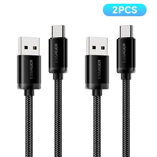 Essager 3A C타입 고속 충전케이블, 2개, 블랙, 1m