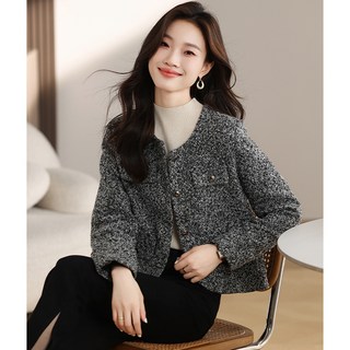 울 코트 가을 고급스러운 멜란지 부클 따뜻한 코트녀