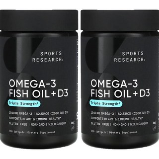 스포츠리서치 오메가3 D3 알티지 피쉬오일 1040mg 120정 2병 rTG Omega3, 2개