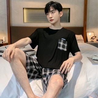 크레스티 남자 클래식 체크 반팔 잠옷 상하세트 레저 소프트 심플 스판 홈웨어 파자마