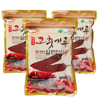 국산 최상급 일편단심 해풍에 말린 태양초 고춧가루 일반 보통맛 / 최근제조 / 김치양념용, 1kg, 3개