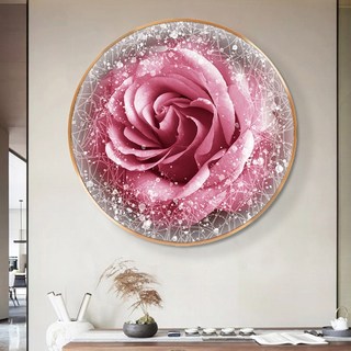 핑크 장미 꽃 원형 보석십자수 부귀 재물 원형 비즈 큐빅 십자수 DIY, 60 x 60cm, 1개