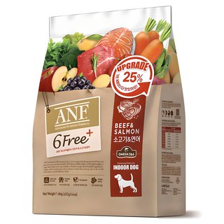 ANF 전연령용 인도어 독 식스프리플러스 건식사료, 소+연어, 1.6kg, 1개