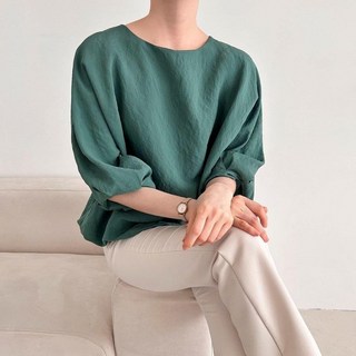 여성 30대 40대 밑단밴딩 레이온 라운드넥 블라우스