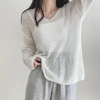 골디하우스 소프트핏 브이넥 니트 / 여름 여리 루즈탑