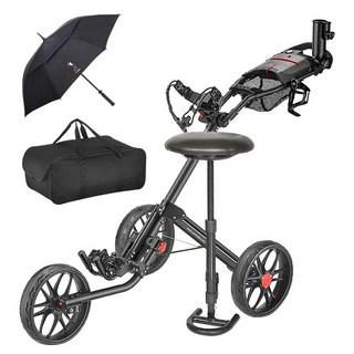 골프 푸시 카트 접이식 클릭기어 캐디 라운딩 가방, 블랙카+가방+의자+우산