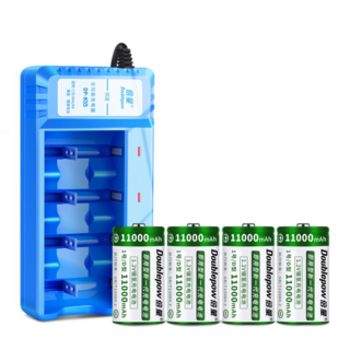 D형 배터리 충전기 1.5V 배터리 4개 세트 동시 충전, 11000mAh 배터리 4개와 충전기, 1개