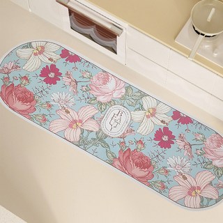 포유 뷰티 플라워 타원형 욕실 화장실 주방 규조토 발매트, 뷰티 플라워 타원형 발매트(주방용)/D