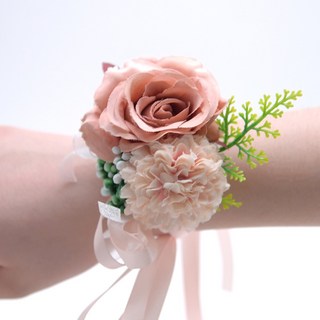 브라이덜샤워 꽃팔찌 장미 셀프웨딩 파티용품 조화, 4개, 진핑크