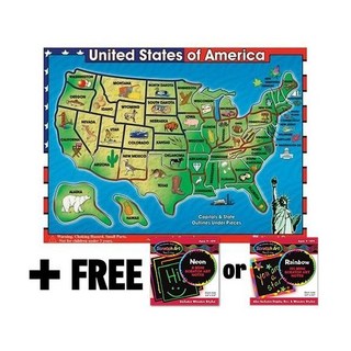 Melissa & Doug 멜리사 앤 더그 우드 USA 지도 사운드 퍼즐 40개 스크래치 아트 미니 패드 번들 07153