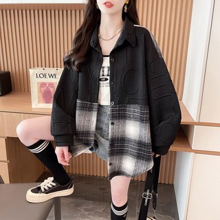 오버핏 체크 패치워크 셔츠 맨투맨 빅사이즈 여성 슬림핏 루즈핏 오픈아우터 비보뉴