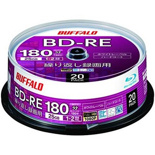 버팔로 블루레이 디스크 BD-RE 반복 녹화용 25GB 20장 스핀들 편면 1층 1-2배속 화이트 라벨 RO-BE25V-020PWN, 1개