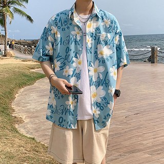 비보뉴 하와이안 플라워 오버핏 남성 셔츠 커플 스타일링 비치웨어 캐주얼 스트릿