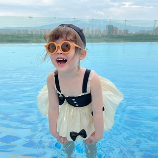 귀요미 리본 플리츠 스커트 레이스 배색 영유아 키즈 래쉬가드 수영복 비키니 주니어 초등학생, 크림 화이트