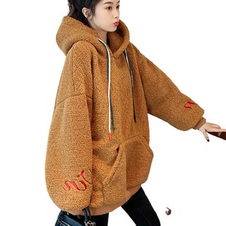 리더스타 여성티셔츠 양털 후드 티셔츠 긴팔티셔츠 여성점퍼 오버핏 점퍼 후드집업 집업류