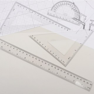 일월천상회 4P 학용품 자 세트 삼각각도자 각도자 투명자 플라스틱자
