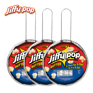 3개세트 JIFFY POP Butter Flavored Popcorn Stovetop Popping Pan 지피팝 버터 맛 팝콘 팝핑 팬 캠핑용, 127g, 3개