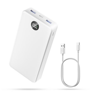 UOOFON 고속충전 대용량 보조배터리 30000mAh PD 22.5W QC3.0 잔량표시 멀티단자 + 20W C타입 케이블, 화이트-30000mAh, P1