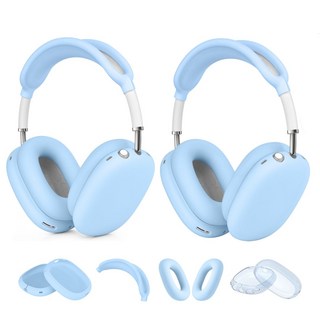 모이모 3+1 에어팟 맥스 프리미어 투명 실리콘 케이스 이어캡 파우치, 아쿠아 (3+1)