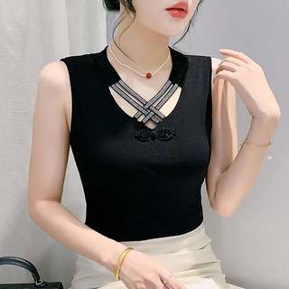 예니브 여성 여름 펀칭 크로스 넥 섹시 나시티 이너 큐빅탑 민소매 티셔츠