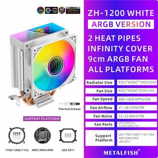 쿨러 셋톱박스 환기 미니PC CPU ZH1200 2 히트파이프 라디에이터 ARGB 4PIN PWM 자동 팬 1700 1200 115X 1366 2011 AMD AM5 AM4 A, As Show, As Show, ZH-1200 ARGB W