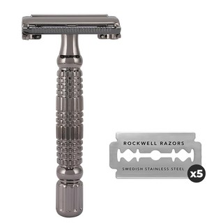 락웰 ROCKWELL RAZORS R1 안전 남성 면도기 Gunmetal 5개 더블에지 블레이드, 1개