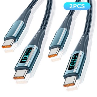 Essager 디스플레이 PD 100W 5A C타입 고속충전케이블, 블루, 2개, 1m