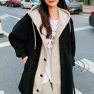 쪼예 이너 후드 페이크 투피스 오버핏 울 혼방 뽀글이 코트