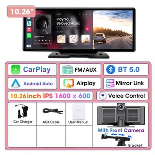 Jansite 10 26 대시 캠 4K 자동차 DVR 미러 비디오 플레이어 무선 Carplay 안드 자동 브래킷이있는 후면보기 등록 기관, Without ar Camera, With 128G Card