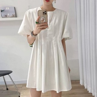 휠렉스 여성 무릎길이 루즈핏 데일리 퍼프소매 패션 원피스 PY66