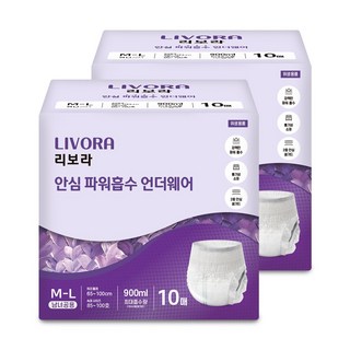 리보라 남녀공용 안심 파워흡수 언더웨어 요실금 팬티형 성인기저귀, 중형, 10매입, 2개