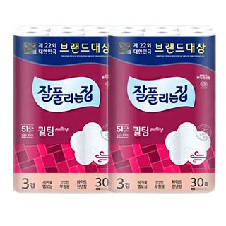 잘풀리는집 퀼팅 3겹 두루마리휴지 롤화장지 30M X2팩, 2개, 30롤