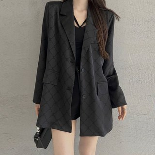 여성 봄 가을 루즈핏 블레이저 세련된 패턴 자켓 오버핏 간절기 아우터 클래식한 싱글 버튼 정장 스타일리쉬한 데일리룩 캐주얼 코트