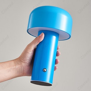 이탈리아 디자이너 버섯 테이블 램프 야간 조명 휴대용 무선 터치 충전식 USB 침대 옆 데스크탑, [02] Blue, [01] USB  Rechargeable