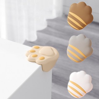 베이비룸 실리콘 야옹이 모서리보호대 안전캡 부착 테이프 모서리가드 코너보호대 모서리쿠션 베이비가드, 브라운_2개, 1개