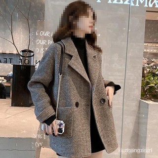 세트 재킷 여성의 가을과 겨울 새로운 한국식 영국식 모직 두꺼운 느슨한 캐주얼 작은 세트 탑