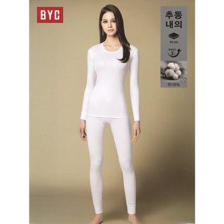 BYC 백색 순면 40수 양면 여성 긴팔내복 9부 상하세트
