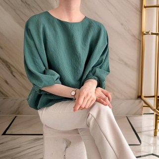 여성 레이온 라운드넥 밑단밴딩 40대 블라우스