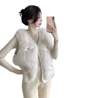 자칠 여성 진주 퍼 베스트 NC121204