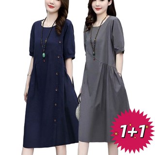 1+1 여성 캐주얼 원피스 / 루즈핏 반팔원피스 / 미디원피스 / 여름원피스 HTEW6561 40