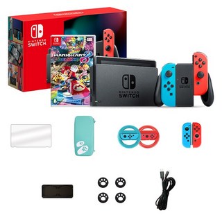 닌텐도스위치 본체 HAD 네온 + 마리오카트 + 겜맥 필수악세서리7종, 단일
