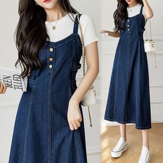 민소매 데님 절개 나시 청 원피스